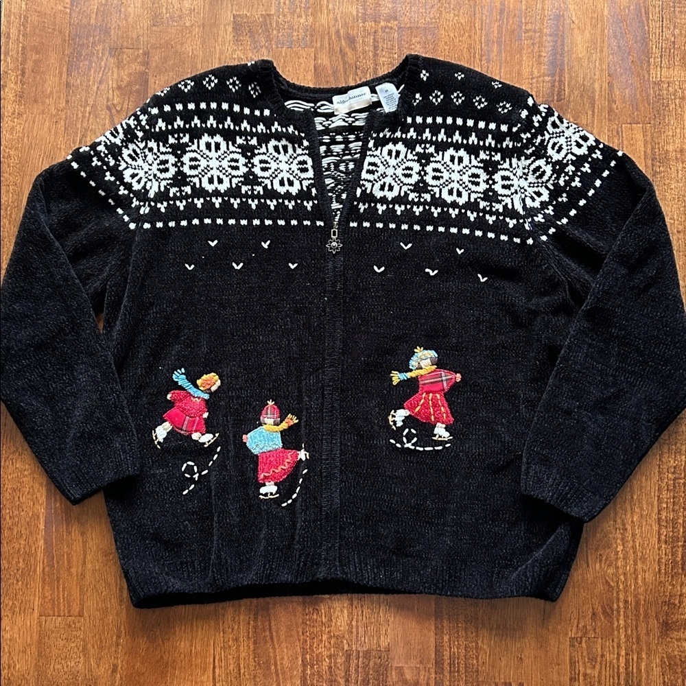 Alfred Donner womens cozy knit winter ice skating full zip cardigan sweater 2X